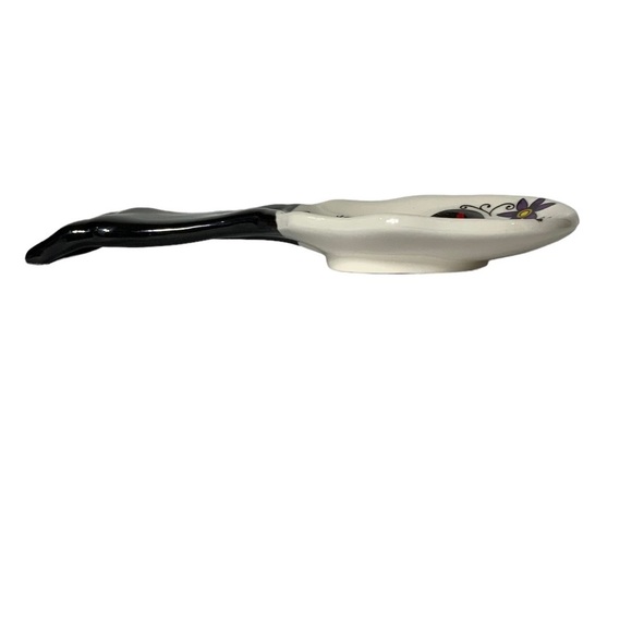 Sugar Skull Spoon Rest Ceramic Hand Painted Unique Day of the Dead White Black - Picture 2 of 16